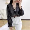Verano 2025 Nuevo Estilo Moda Encaje de Hongo Protector Solar Chifón Top Cardigan Corto con Cordones para Mujer