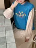 Suéter sin mangas de punto con bordado floral y cuello redondo, estilo suave, para capas, para mujer, nuevo estilo primavera 2026