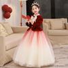 Vestido Infantil Degradê Vermelho Vestido de Princesa Anfitriã Casamento Infantil Menina Elegante Piano Vermelho Vestido de Apresentação
