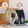 2026 Nuevo Conjunto de Otoño e Invierno para Niños Estilo Coreano Bonitos Abrigos de Invierno para Niños Sudadera con Capucha de Letras de Terciopelo Extra para Bebé Conjunto de Dos Piezas