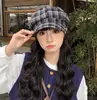 Gorra Octagonal de Cuadros Estilo Japonés para Otoño e Invierno para Mujer, Boina Vintage para Adelgazar la Cara, Versátil Informal, Moderna
