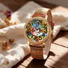 Popular Transfronterizo para Mujer Casual Correa de Cuero con Textura de Madera Esfera Digital Grande Reloj Rayado Retro Reloj para Estudiantes para Mujer