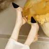 ¡Estable y Cómodo! 2025 Estilo Nuevo Zapatos de Tacón Alto Abiertos por Detrás Puntiagudos de Color Bloqueado con Tacón de Copa de Vino de Fragancia Pequeña