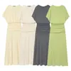 Atacado de Roupas Femininas Transfronteiriças Verão 2026 Novo Estilo Simples e Elegante Cor Sólida Moda Ajuste ao Corpo Cintura Marcada Emagrecedor Vestido