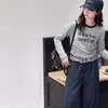 Conjunto de Camiseta Básica de Manga Larga para Niña, Nuevo Estilo Otoño 2026 Top Infantil, Conjunto de Dos Piezas de Pantalones Anchos para Primavera y Otoño para Niña