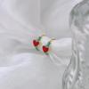 Pendientes de Esmalte Coloridos con Forma de Corazón de Melocotón y Anillo en C, Estilo Fresco de Celebridad Coreana y Japonesa, Aguja de Plata 925, Moda Simple y Moderna, Esmalte para Mujer