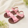 Sandálias Lisas com Laço para Meninas, Solado Macio, Velcro, Verão, para Bebês e Crianças Pequenas, Bico Aberto, Estilo Princesa Simples