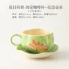 Taza de Café Cerámica Taza de Agua Taza de Té de la Tarde con Platillo Set Pintado a Mano Estanque de Lotos Veraniego y Begonia