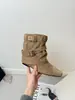 Botines retro estilo coreano para mujer, nueva colección otoño 2026, con hebillas de cinturón, diseño estilo western y puños de pierna plisados y superpuestos.