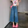 Jeans de Pierna Ancha de Tiro Alto Adelgazantes de Ocho Puntos para Mujer Pequeños Vintage Versátiles Diseño de Nicho Sentido Verano Pantalones Casuales Modernos
