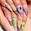 Pegatinas de Uñas Postizas con Forma de Almendra Europea y Americana, Dulces, Color Rosa Fresco, Estampado de Leopardo, Estampado de Cebra, Borde Francés, Color Degradado, Estrella