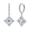 Pendientes Cuadrados de Diamante Plateados de Moda Estilo Coreano para Mujer, Pendientes Transfronterizos Europeos y Americanos, Clips para Orejas Brillantes de Zirconia, Pendientes al por Mayor