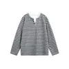 Ropa Vintage Yidao Otoño 2026 Nuevo Estilo Retro Americano Old Money Casual Camiseta de Manga Larga Rayada Suelta Falsa de Dos Piezas