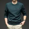 Sudadera para hombre con seda de morera y lana de oveja, nuevo modelo primavera y otoño 2026, camiseta básica casual de negocios de alta calidad con cuello redondo