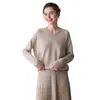 Suéter de Punto a Media Longitud Otoño e Invierno Camisa Base de Punto Estilo Perezoso de Bebé Suéter de Cachemira Relajado para Mujer Cuello en V Estilo Delgado