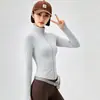 Jaqueta esportiva feminina para yoga para primavera e outono, corte justo, gola alta, respirável, top de manga longa para corrida e treinamento físico