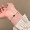 Pulsera de Plata de Ley 925 con Esmeralda para Mujer, Estilo Lujo Ligero, Circonita Cuadrada Japonesa, Joyería de Amistad Estilo Bosque, Exclusivamente para Ventas Transfronterizas