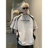 2024 Patchwork Loose T-shirt Fashionable Printed Style Heavy Summer Letter Camiseta de manga curta masculina de meia manga Nova cor de contraste