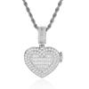 Joyería Hip-Hop Europea y Americana Pequeño Colgante de Corazón Flip para Foto Cobre con Circonitas Marca de Moda Personalizado Marco de Fotos Collar para Hombre