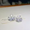 Populares Aretes de Zirconia con Forma de Abanico, Aretes de Lujo de Alta Gama, Envío Directo de Una Pieza, Aretes de Perla S925, Perlas Naturales de Agua Dulce para Mujer