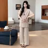 Roupa de Maternidade Estilosa Que Não Mostra a Gravidez, Roupa de Verão com Toque de Luxo, Novo Modelo 2026, Calça de Tricô com Cobertura, Conjunto de Duas Peças para o Verão