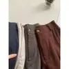 Shorts de Ráfia Lavados Vintage Cor de Café para Mulheres, Roupa de Verão, Calças de Cintura Alta de Pernas Largas Que Fazem Você Parecer Mais Alta e com Pernas Mais Longas