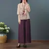Conjunto de verano para mujer de algodón y lino, con diseños de inspiración étnica, un estilo literario y retro, un top holgado y un conjunto de dos piezas adecuado para madres.