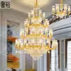[Transfronterizo] Luminarias de Alta Gama para Restaurante y Sala de Estar, Candelabro de Cristal Dorado para Villa Dúplex, Aleación de Zinc Estilo Europeo