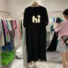Verano Transfronterizo Nuevo Corea del Sur Estampado de Letras Dividido Sobre la Rodilla Largo Suelto Talla Grande Vestido Camiseta de Manga Corta Mujer