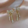 Pendientes de Plata de Ley S925 Lujosos con Borla de Lazo Completa de Diamante Pendientes de Botón con Temperamento Elegante de Moda Pendientes Versátiles Coreanos
