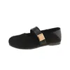 Sapatos Mary Jane Retrô 2026 Novo Estilo Coreano Elegante Camurça Fivela de Metal Bico Redondo Emagrecedor Sola Macia Sapatos de Ballet