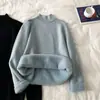 Camiseta base de cuello medio para mujer para otoño e invierno 2023, estilo nuevo, forrada de polar, engrosada, suéter cálido, top ajustado de cuello medio