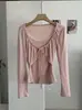 KEKEZOON Camiseta Manga Longa Feminina Patchwork de Renda com Bolinhas e Cordão Falso Duas Peças Doce Slim Fit Outono Inicial 9073