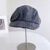Chapéu Elegante Bico de Pato Plissado de Mistura de Linho Feminino Outono Novo Casual Versátil Chapéu de Jovem Notícias Chapéu de Cavaleiro Retro Tendência