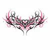 Adesivo de tatuagem temporária em formato de coração com gradiente rosa e preto, com espinhos e videiras, para o peito e clavícula de meninas