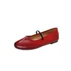 Zapatos Mary Jane de Piel de Vaca Lavada de Primera Capa Zapatos Planos para Mujer Otoño Invierno Nuevos de Cuero Genuino Punta Redonda Correa Única Boca Baja Zapatos Individuales para Mujer
