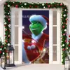 Cubierta de Puerta Decoración de Dibujos Animados del Grinch Cubierta de Puerta Navideña Monstruo Verde Grinch Tela Colgante Tapiz Fondo de Cubierta de Puerta