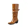 Botas altas de punta para otoño e invierno, de color liso, suela de goma, slip-on, versátiles para montar, tacón cuadrado, talla grande, para comercio exterior