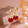 Pendientes de Perla con Zirconia de Goteo Rojo de Angola, Pendientes de Estilo Retro Francés, Pendientes Exquisitos de Gama Alta de Nicho para Mujeres