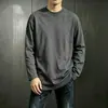 [Esencial de Otoño] Camiseta de Manga Larga con Cuello Redondo, Color Sólido Versátil de Corte Holgado para Hombre, Top Informal de Marca de Moda para Otoño