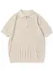 Camisa Polo de Punto Fina de Lino para Hombre Nanxia Verano Suave Anti-Arrugas, Camiseta de Manga Corta con Media Cremallera Estilo Old Money