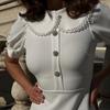 Vestido de Verano 2026 Transfronterizo Europeo y Americano Estilo Francés con Acabado de Alta Gama, Cuello de Muñeca, Mangas Cortas, Corte Entallado y Elegante Falda de Línea A