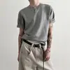 Camiseta de punto de manga corta con cuello Henry y botones americanos para hombre, verano, seda helada, estilo Old Money, de alta gama, rudo, casual