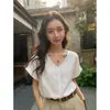 Camisa de Linho 100% Dobrada com Manga Curta para Mulheres, Sensação Leve Semelhante ao Papel, Blusa Minimalista com Decote V, Top Soltinho de Manga Curta