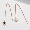 Pendientes largos con borla de trébol de cuatro hojas, oro rosa de 18 quilates, estilo viento frío, temperamento, acero de titanio, cara delgada y sencilla