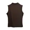 Camiseta sin mangas de color liso ajustada Feiyuan Estilo Puro Deseo Sexy para Mujer, Nuevo Top Básico de Cuello Medio para Principios de Otoño