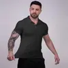Camisa Polo de Punto Elástico Musculoso Estilo Europeo y Americano Sin Planchar Ajustada Moda Deportiva Fitness Antiarrugas Alta Gama Manga Corta