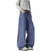 Calça Jeans de Trabalho Americano Azul Francês Masculina Marca Tendência Design Desconstruído Senso de Design Bonito Rebelde Solta Reta Casual Calça de Perna Larga