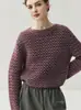 Suéter Corto de Cachemira Holgado de Moda con Cuello Redondo para Mujer, Tejido de Punto Grueso a Rayas, Nuevo Modelo Otoño/Invierno 2025