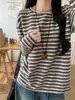 H557 Selección Premium Suéter de Punto Rayado Suelto Cuello Redondo Camisa Base para Mujer, Cálido Suéter Camiseta Top de Otoño e Invierno